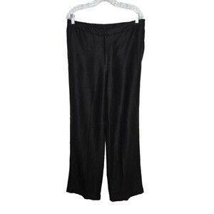 EILEEN FISHER Organic Linen Lyocell Pants L/XL? Black Straight Leg Elastic Waist